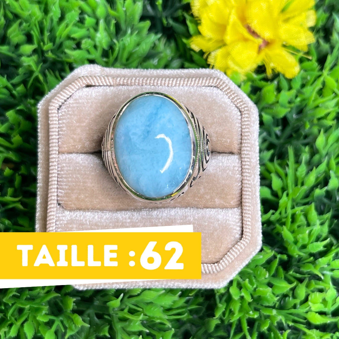 Chevalière Argent Larimar Tribal #2 - Bagues