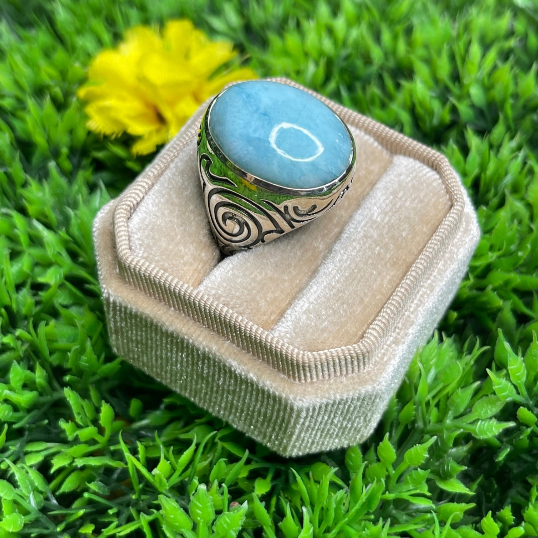 Chevalière Argent Larimar Tribal #2 - Bagues