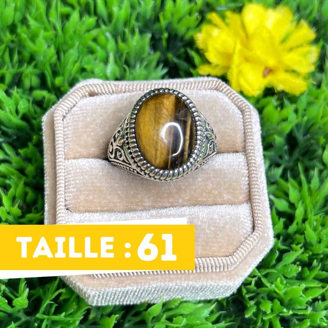 Bague chevalière vintage en argent sterling oeil de tigre UK P US 7 3/4 - France Bague chevalière vintage en argent sterling oeil de tigre UK P US 7 3/4 - France
