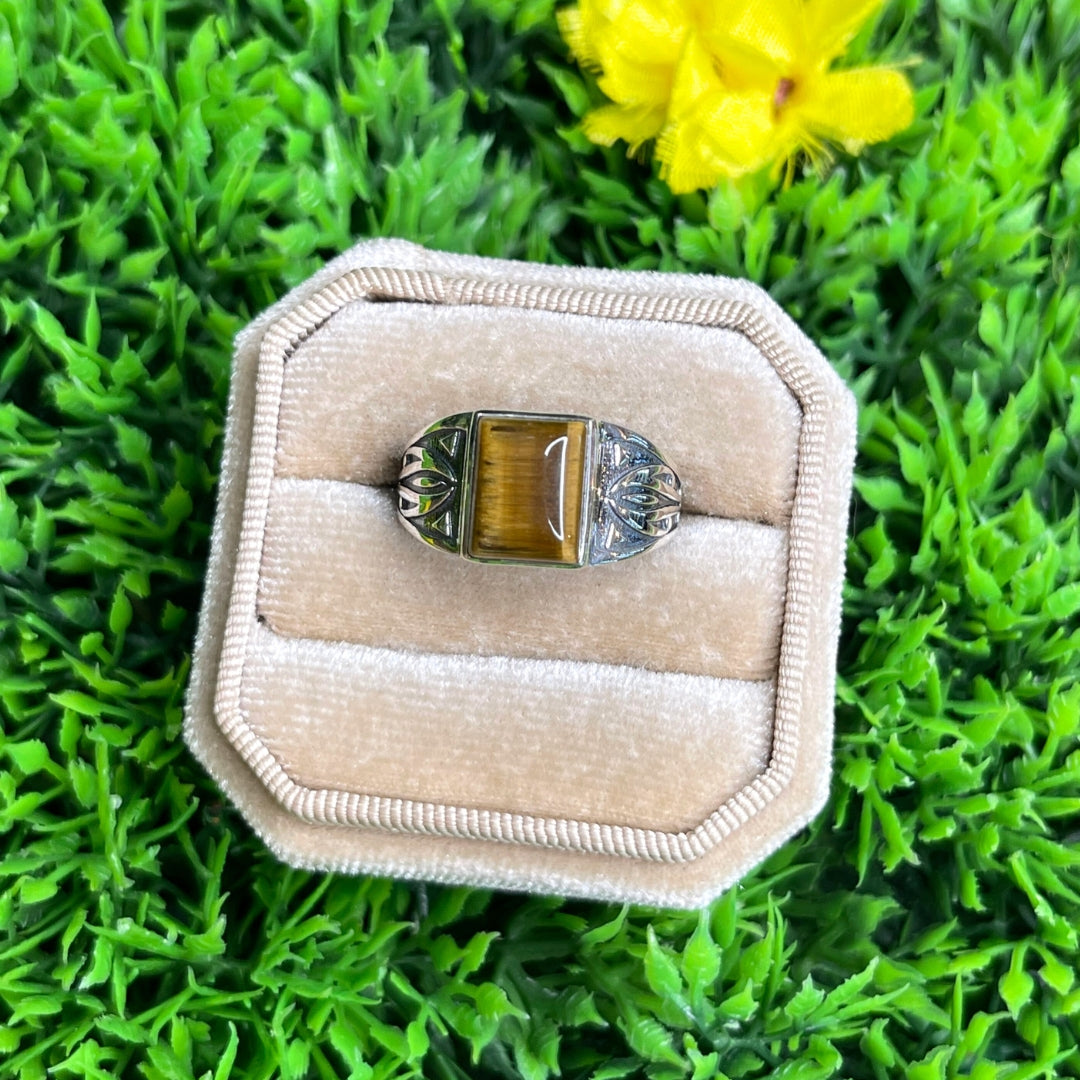 Chevalière Argent Oeil de Tigre Flèche #6 - Bagues