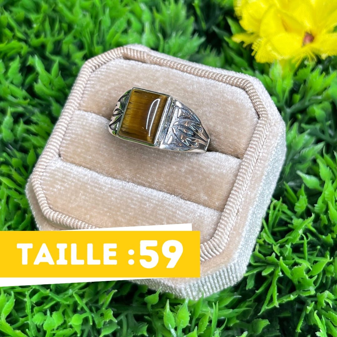 Chevalière Argent Oeil de Tigre Flèche #6 - Bagues