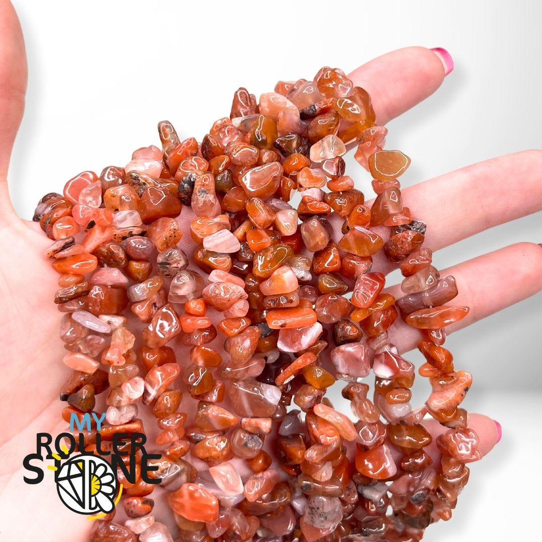 Perles Chips En Pierre Rouge Corail - 2 Fils De 89 Cm - Pour Création De Bijoux