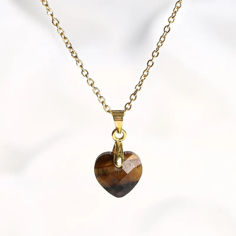 Collier coeur pierre naturelle - Oeil de tigre - Colliers