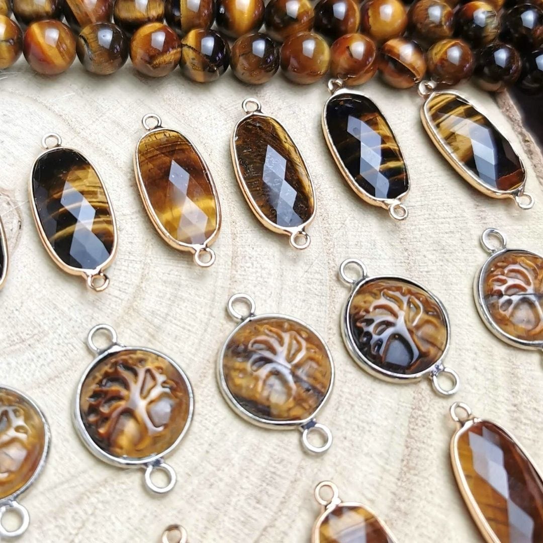 Connecteur pierre arbre de vie - Oeil de tigre - Accessoires pour bijoux