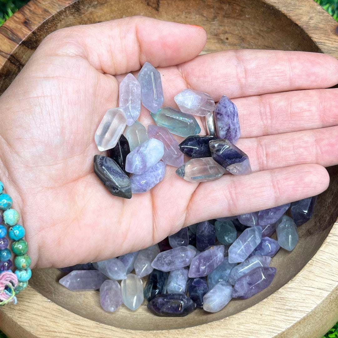 Double Pointe en Fluorite Arc-en-Ciel