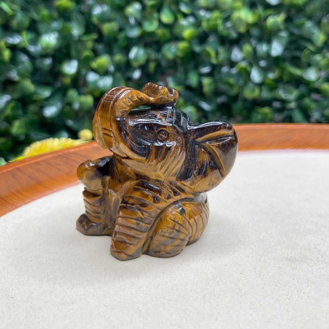 Éléphant en Oeil de tigre - sculpture