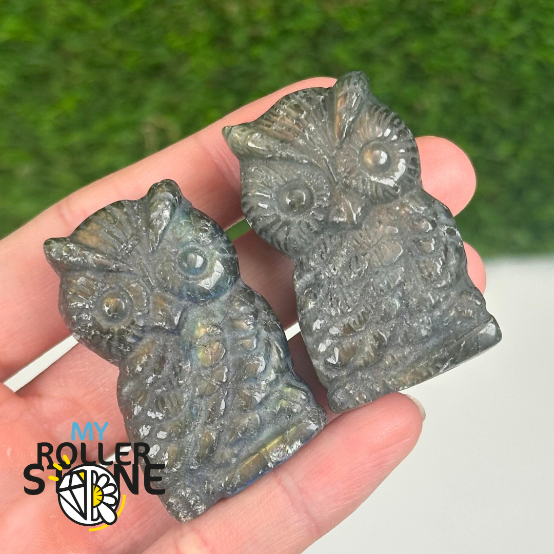 Figurine hibou en labradorite