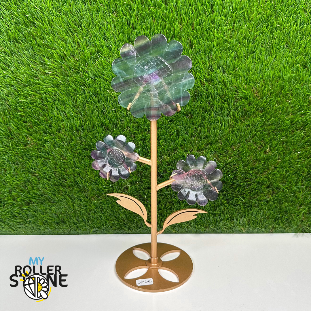 Fleur sur socle en Fluorite Arc-en-Ciel