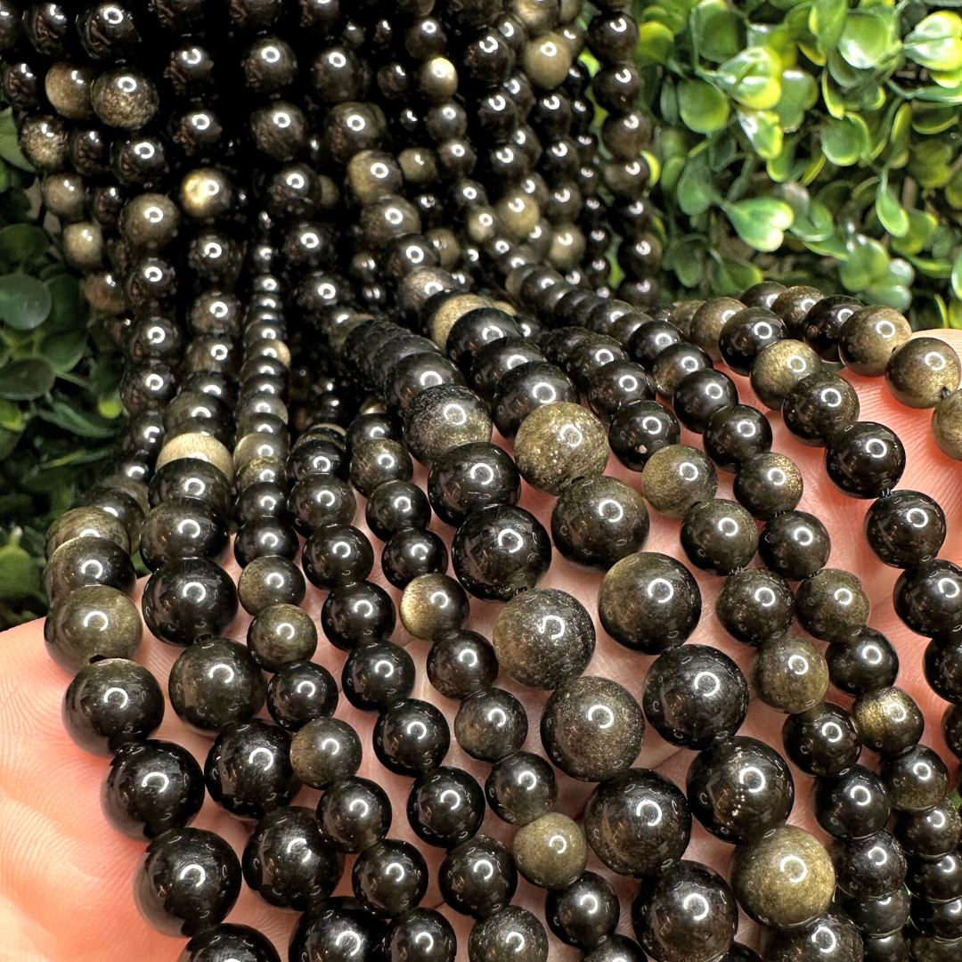 Bracelet en obsidienne noire - Perles roulées 7 à 10 mm