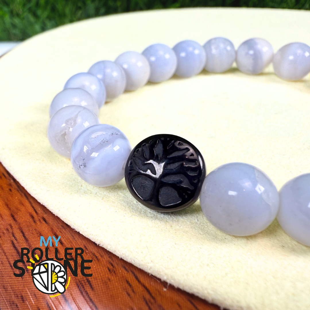 Perle acier inoxydable Fleur de vie noire