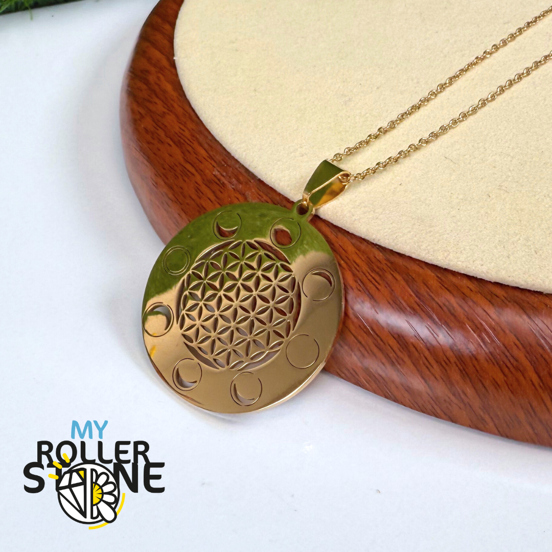 Collier Fleur de vie et Lune Acier inoxydable