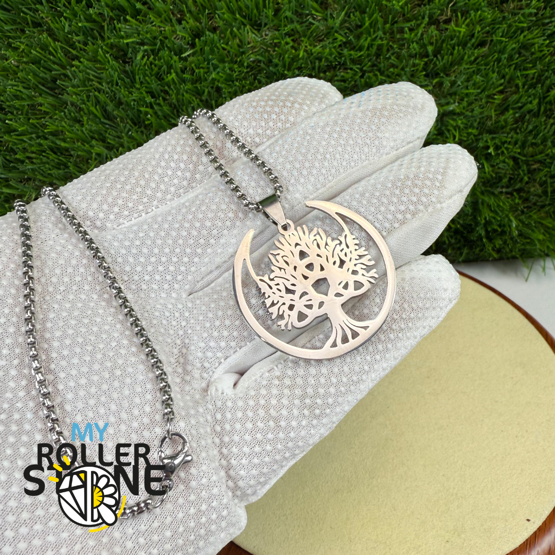 Collier Arbre de vie et Lune Acier inoxydable