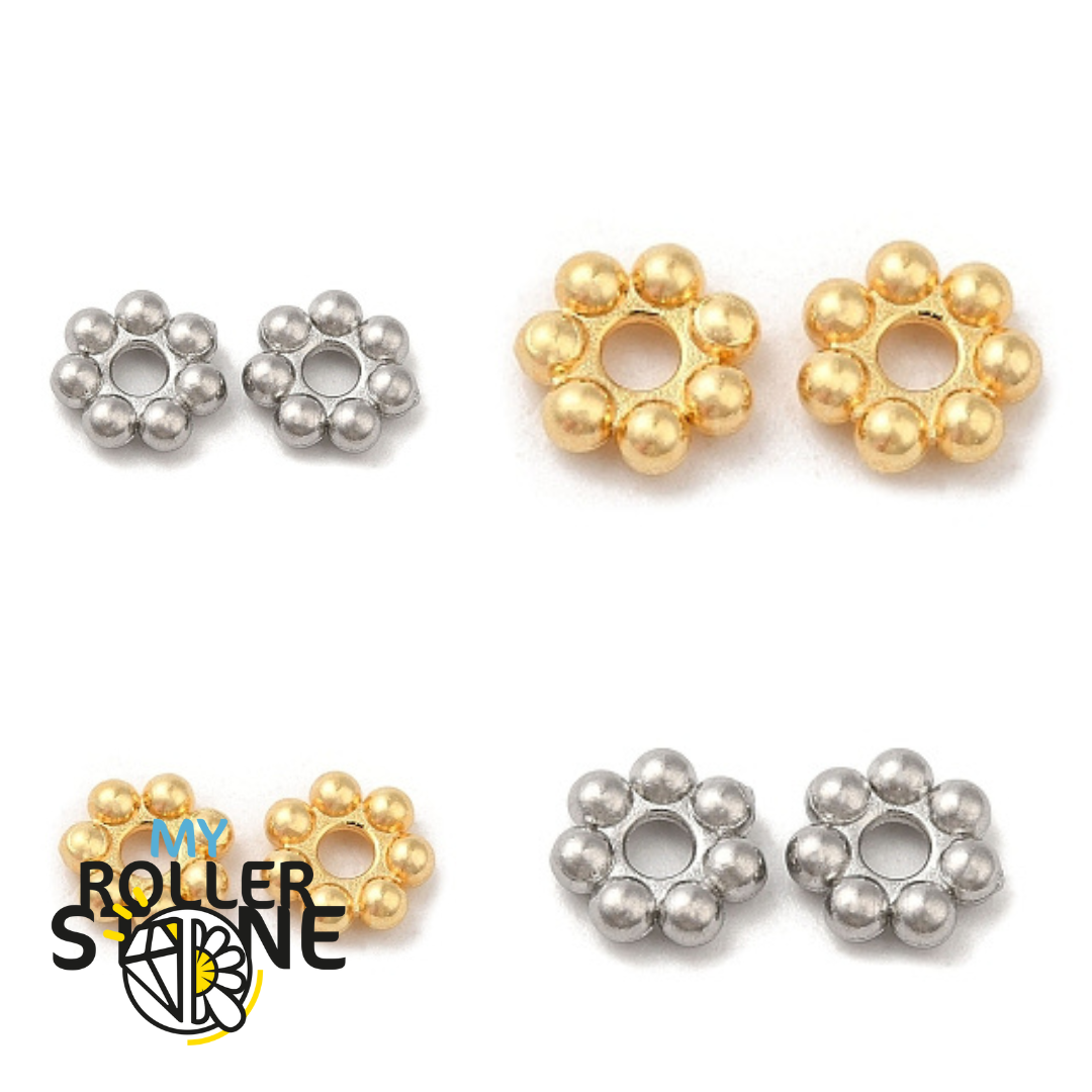 Perles d'espacement en acier inoxydable 304 motif fleur (Deux tailles)