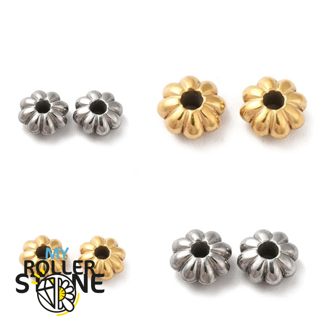 Perles d'espacement en acier inoxydable motif fleur (Deux couleurs)