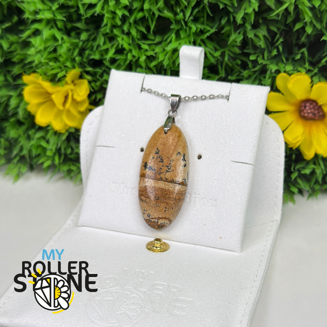 Collier Pendentif percé Jaspe Paysage 5A