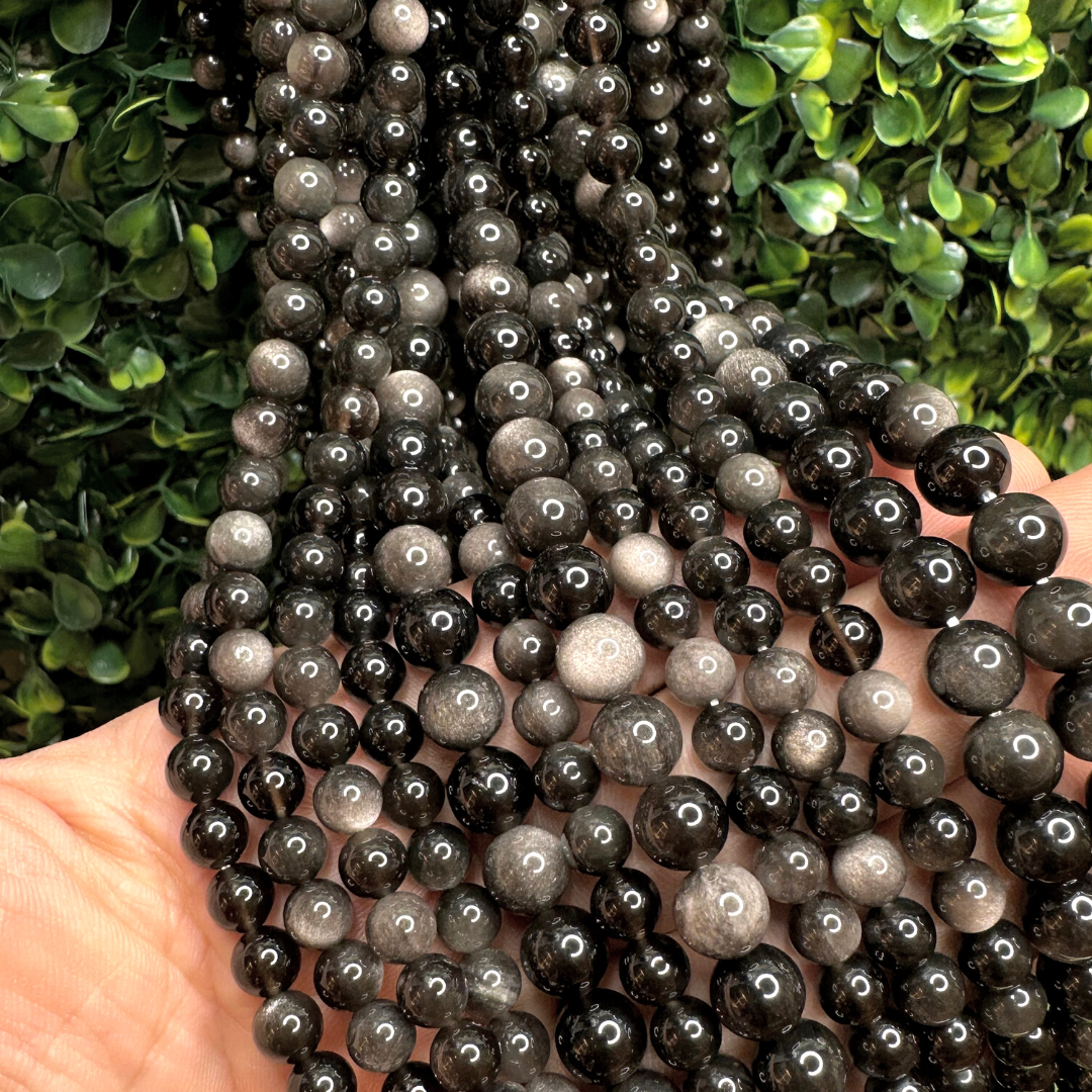 Perle obsidienne Argentée
