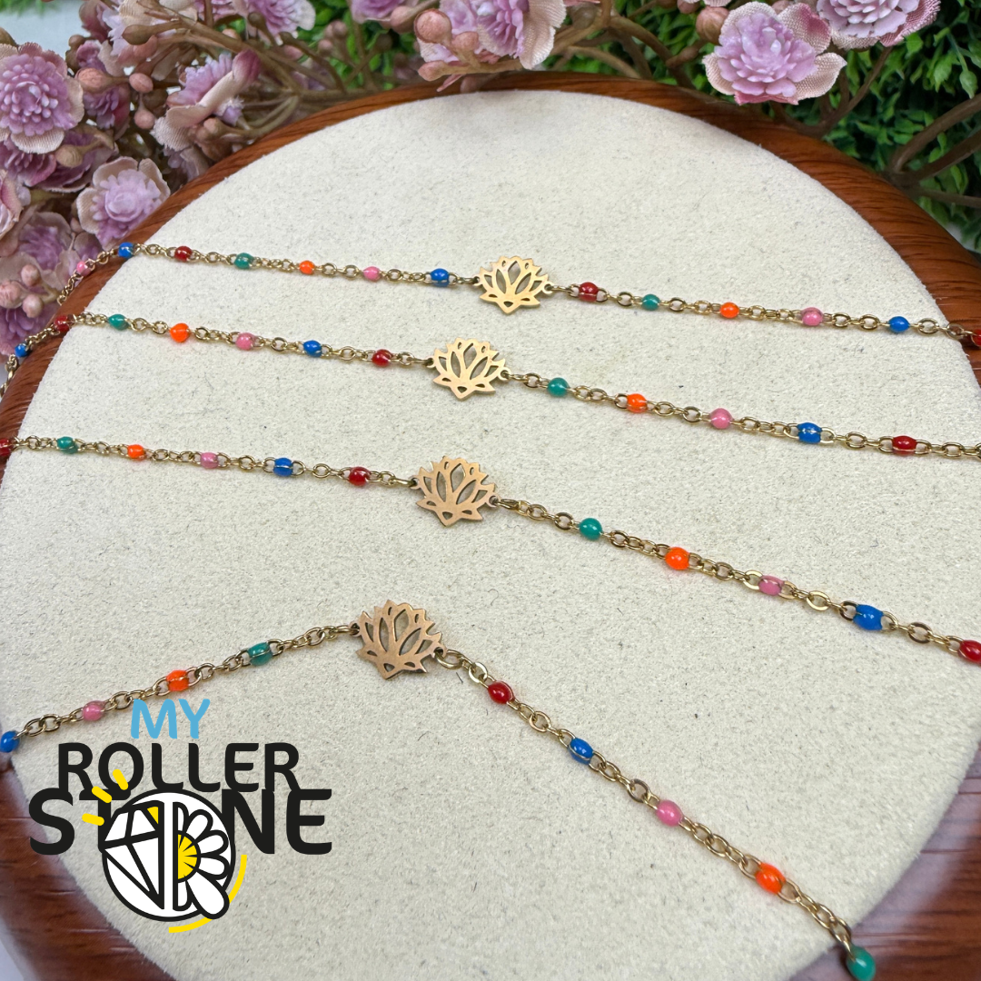 Bracelet Fleur de Lotus en Acier inoxydable et Enamel multicolore