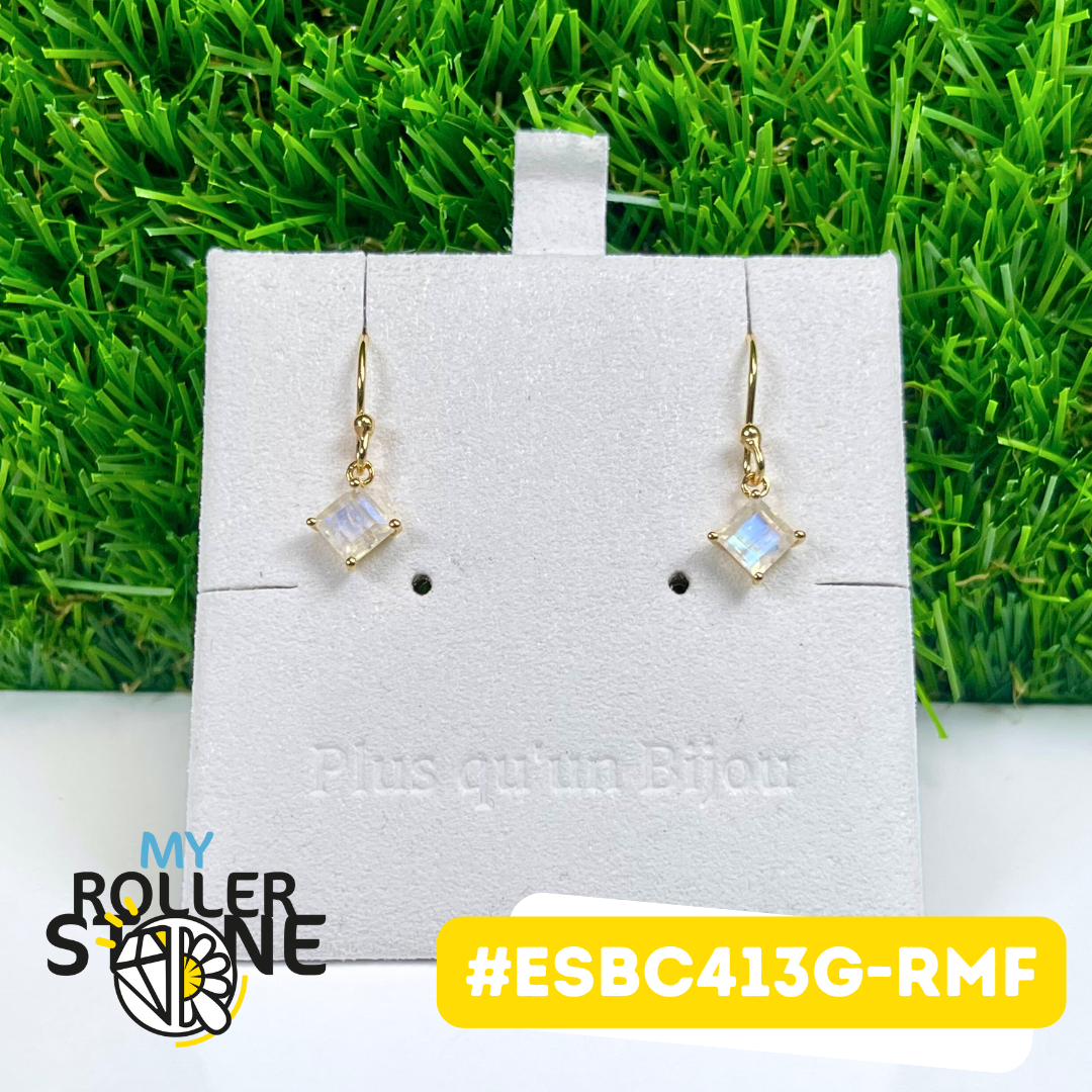 Boucles d'Oreilles Argent925 plaqué or Pierre de Lune #ESBC413G-RMF