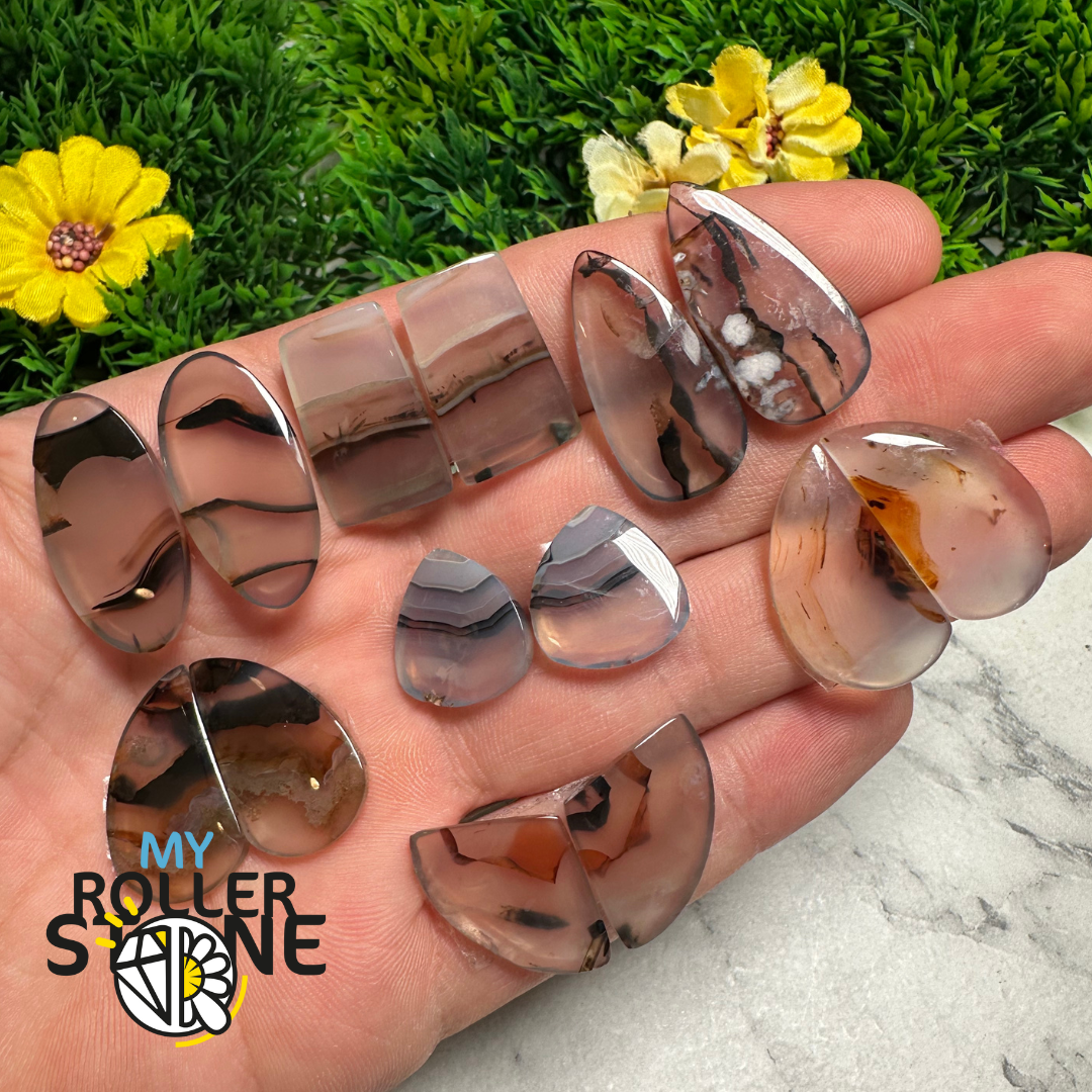 Paire de cabochons Agate Montana forme libre