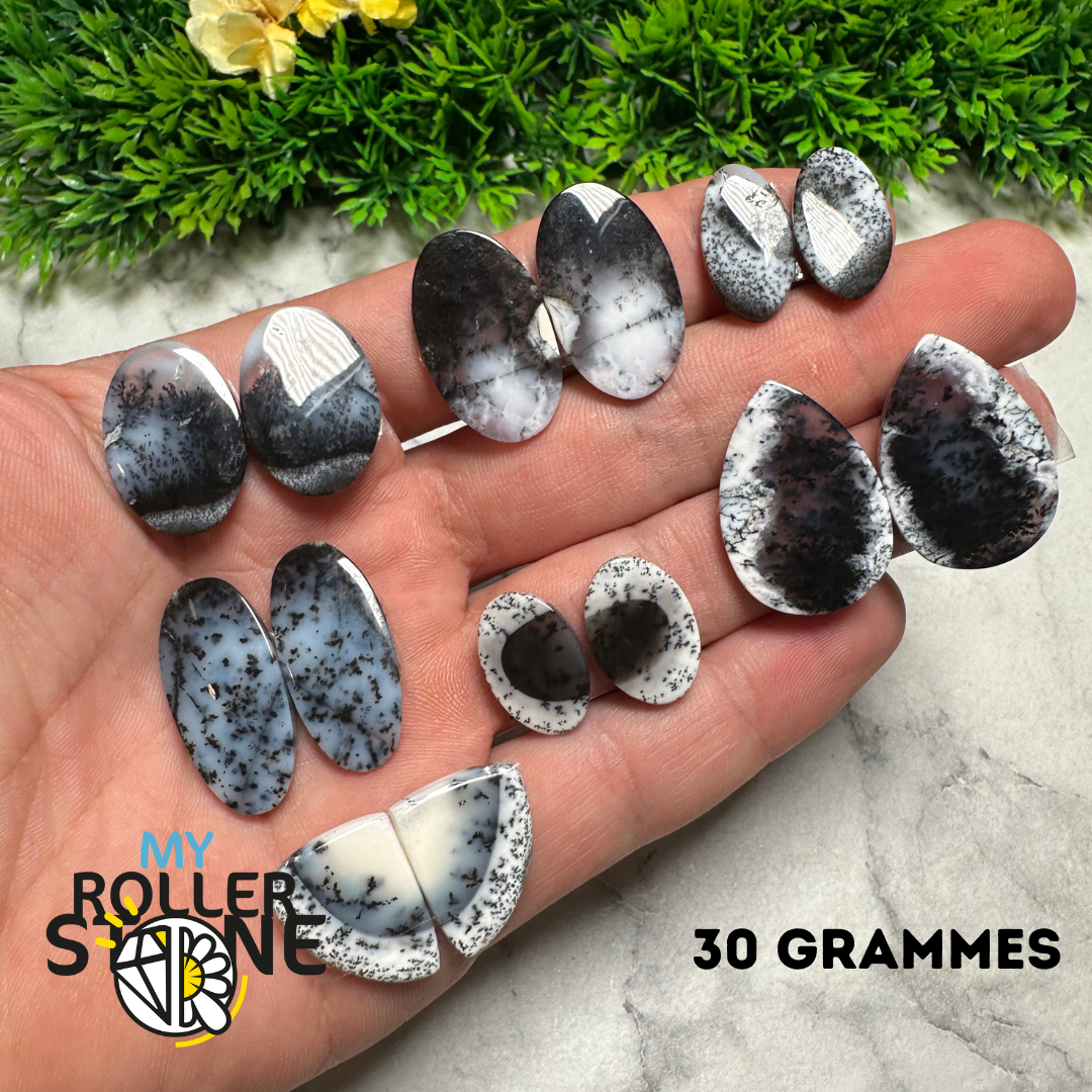 Paire de cabochons Opale Dendritique