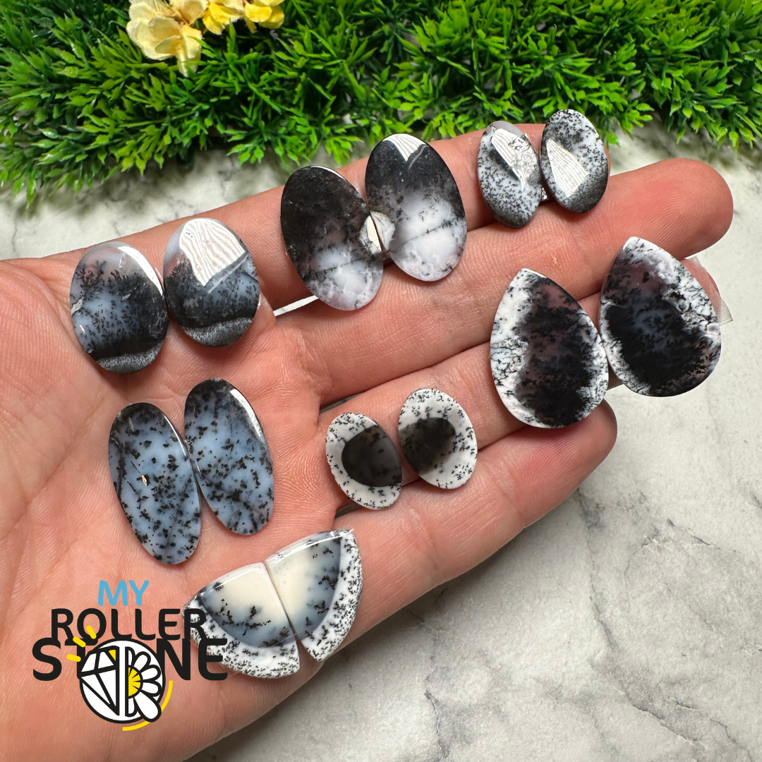 Paire de cabochons Opale Dendritique