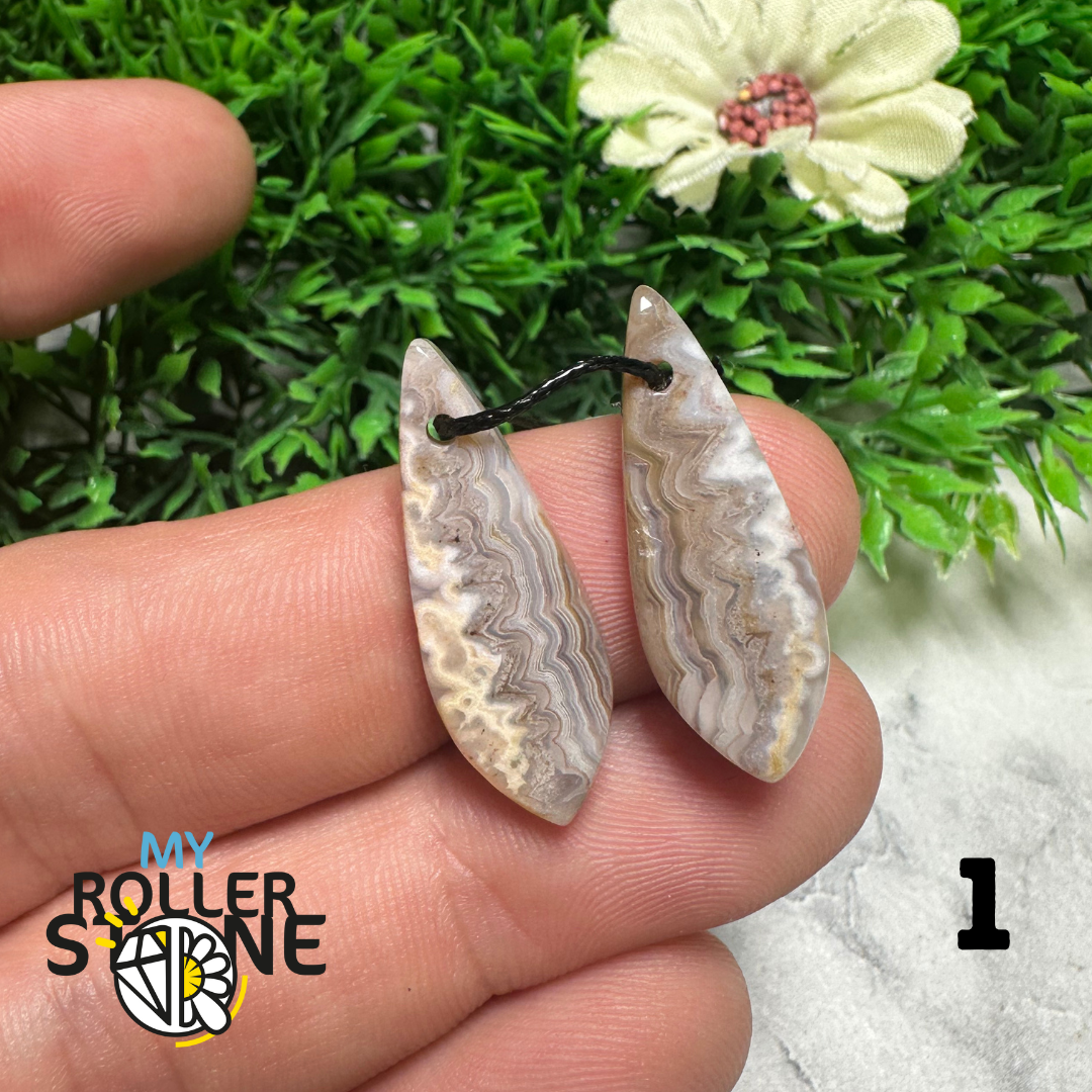 Paire de Cabochons percées Agate Mexicaine feuille - 2 - Breloques et pendentifs