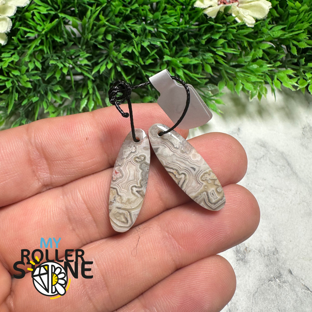 Paire de Cabochons percées Agate Mexicaine goutte - Breloques et pendentifs