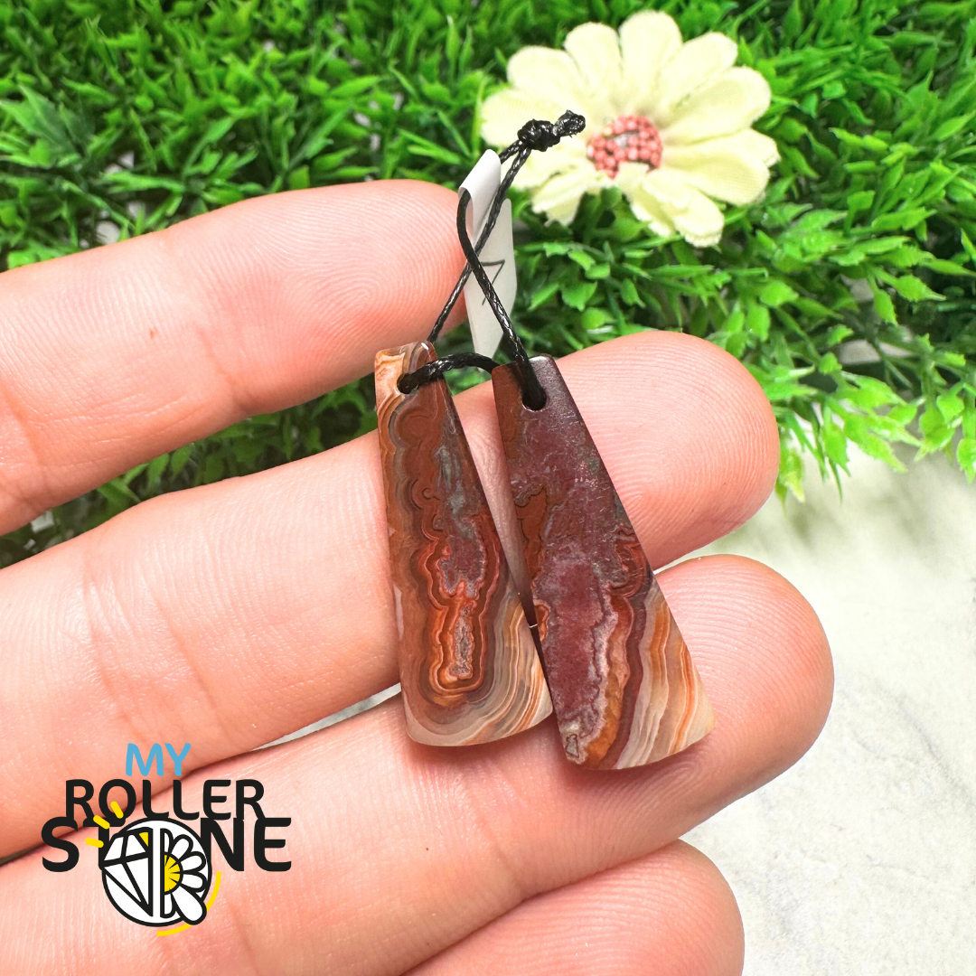 Paire de Cabochons percées Agate Mexicaine Rectangulaire - Breloques et pendentifs