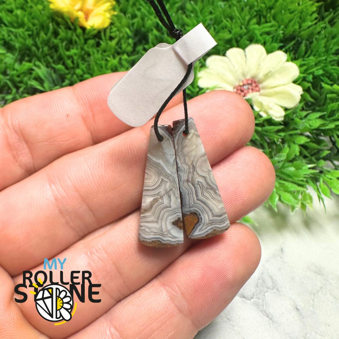 Paire de Cabochons percées Agate Mexicaine Rectangulaire - Breloques et pendentifs