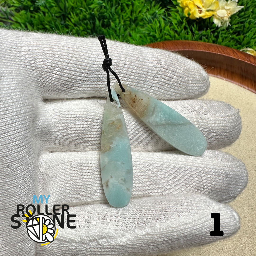 Paire de Cabochons percées Amazonite - Breloques et pendentifs