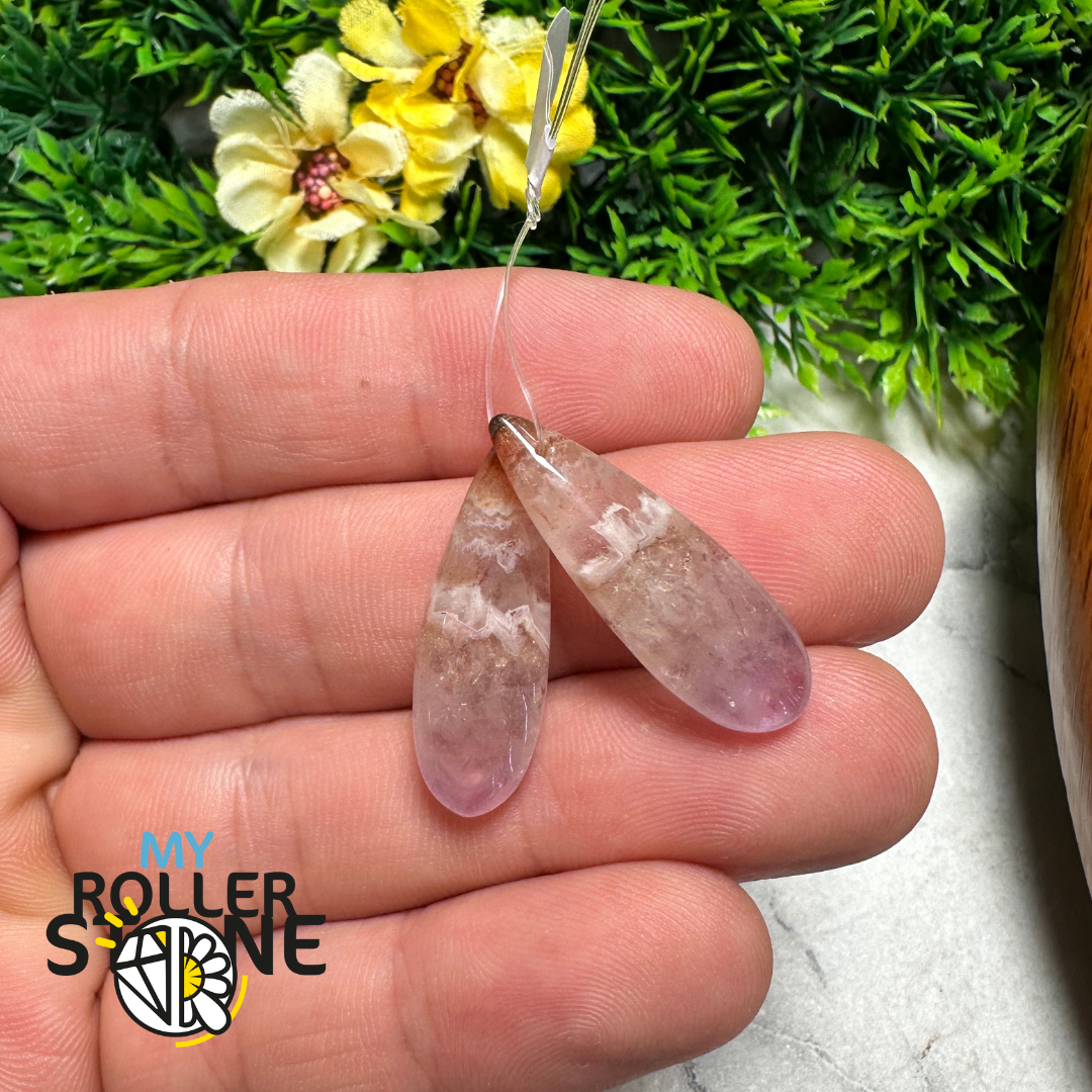 Paire de Cabochons percées Améthyste Agatisée Goutte - 1 - Breloques et pendentifs