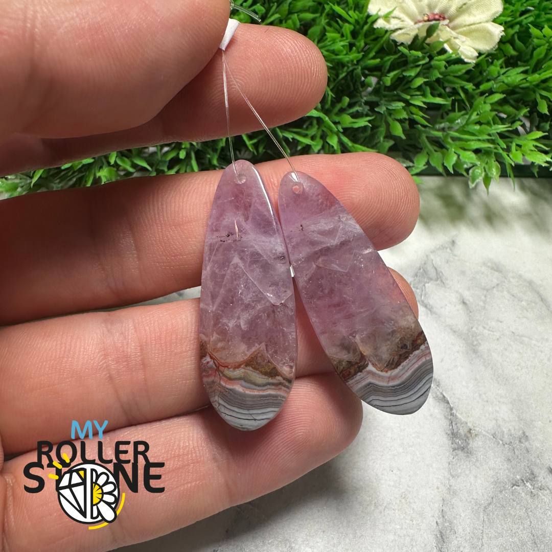 Paire de Cabochons percées Améthyste Agatisée Goutte ovalisée - 1 - Breloques et pendentifs