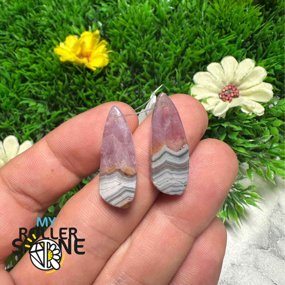 Paire de Cabochons percées Améthyste Agatisée Goutte pendante - 1 - Breloques et pendentifs