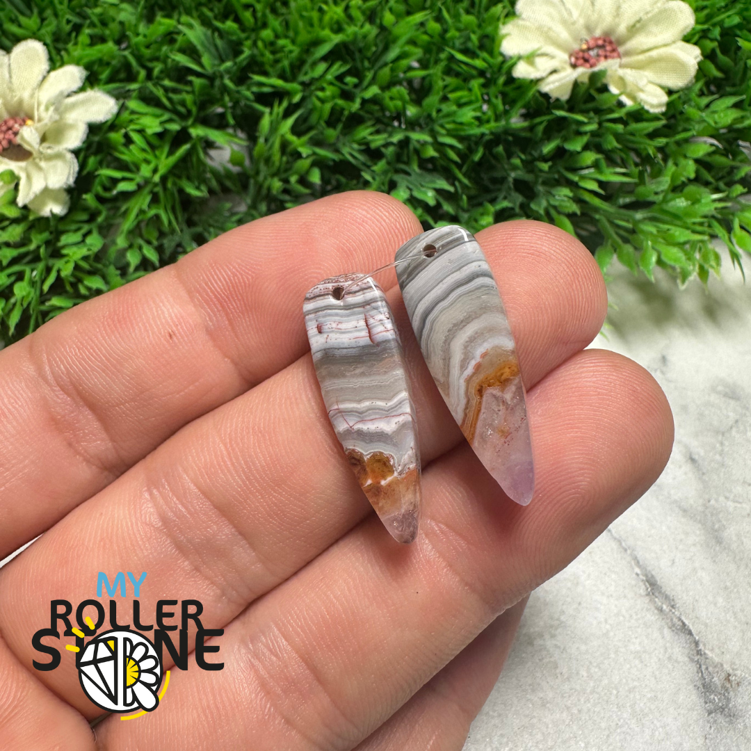 Paire de Cabochons percées Améthyste Agatisée Pointe - 1 - Breloques et pendentifs