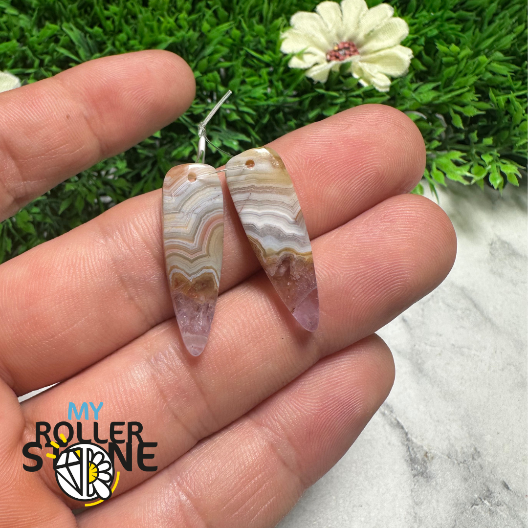 Paire de Cabochons percées Améthyste Agatisée Pointe - 1 - Breloques et pendentifs