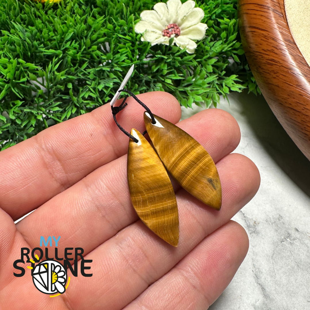 Paire de Cabochons percées Feuille Oeil de tigre - 1 - Breloques et pendentifs