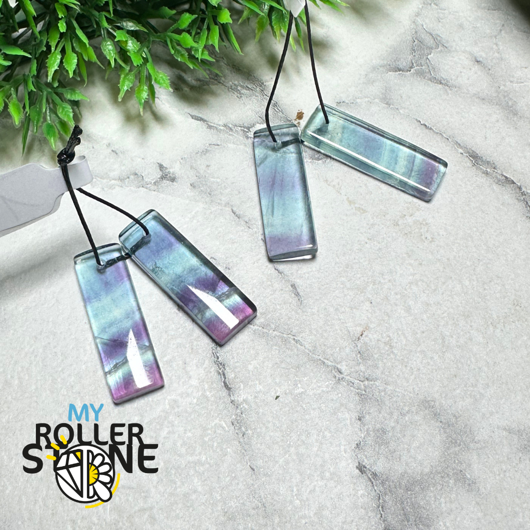 Paire de Cabochons percées Fluorite Rectangulaire - Breloques et pendentifs
