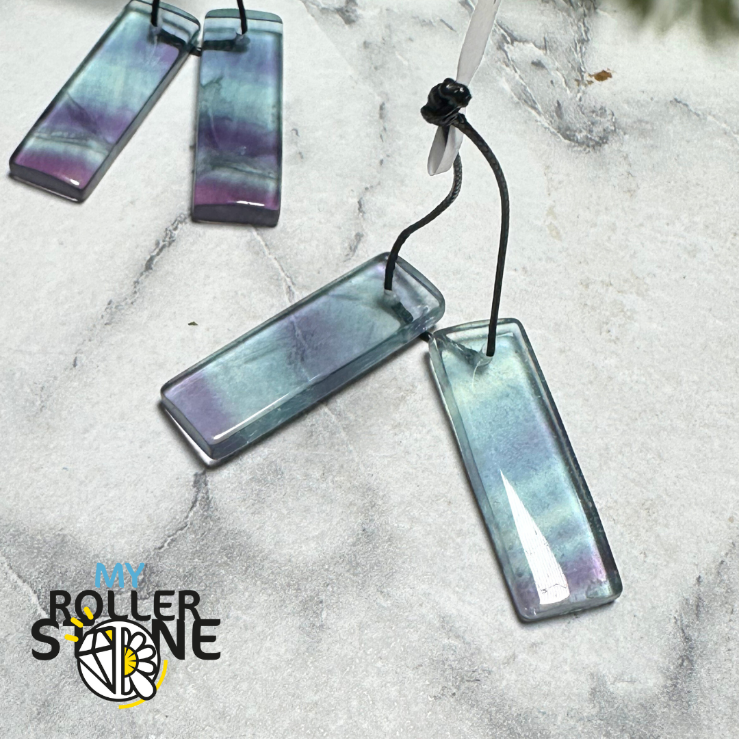 Paire de Cabochons percées Fluorite Rectangulaire - Breloques et pendentifs