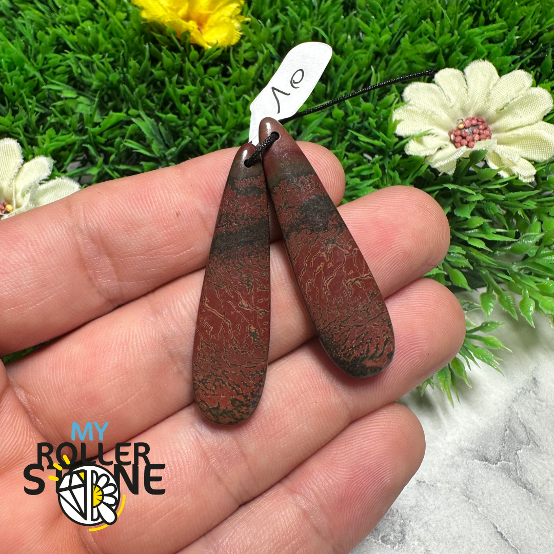 Paire de Cabochons percées Jaspe Picasso - Breloques et pendentifs