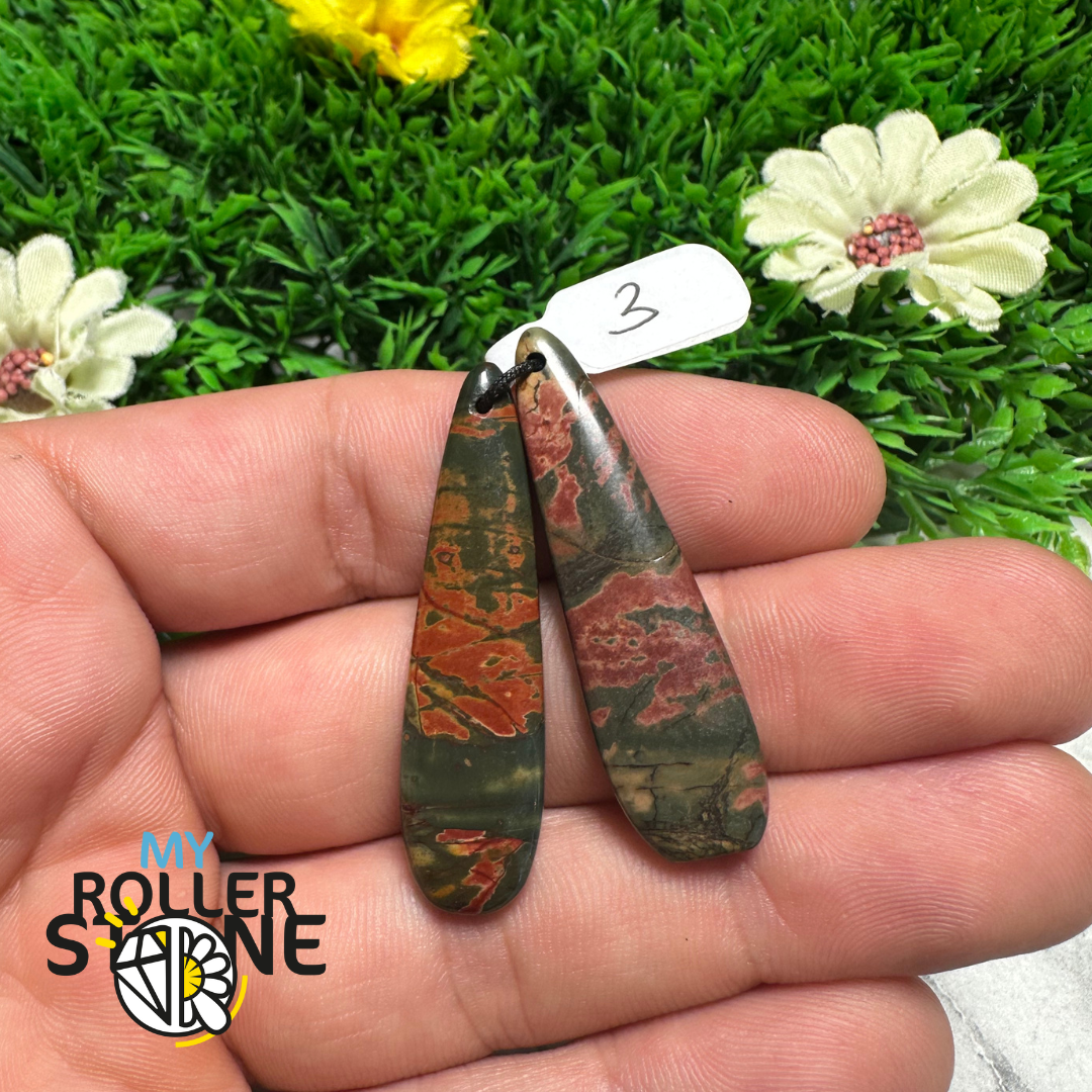 Paire de Cabochons percées Jaspe Picasso - Breloques et pendentifs