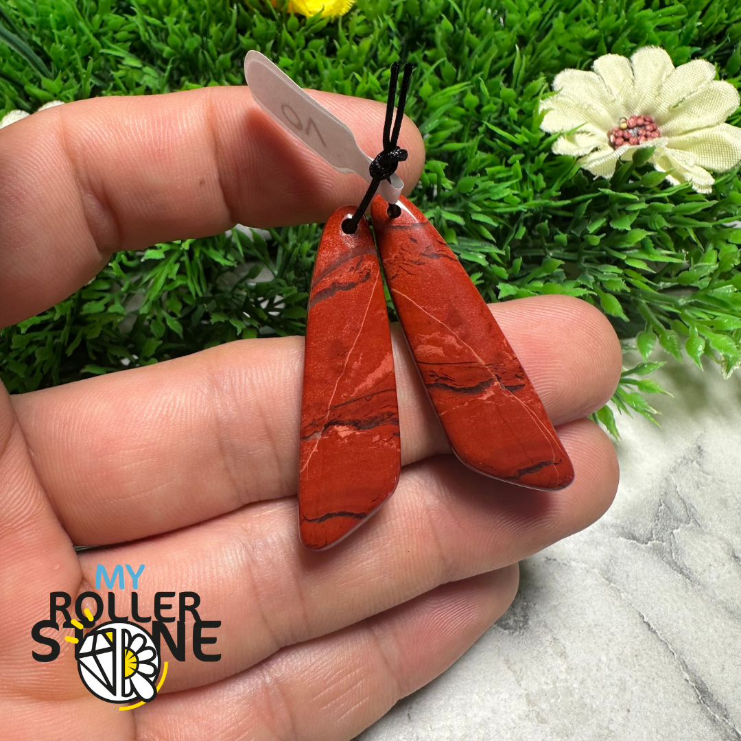 Paire de Cabochons percées Jaspe rouge Arc-en-Ciel pendante - 9 - Breloques et pendentifs