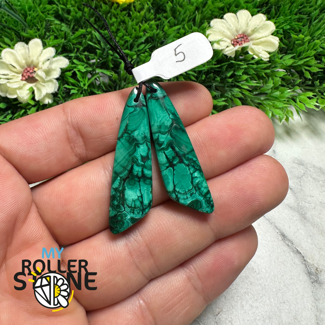 Paire de Cabochons percées Malachite - 5 - Breloques et pendentifs