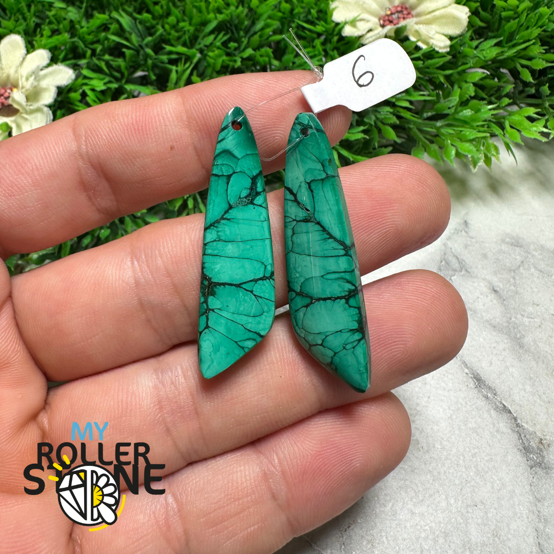 Paire de Cabochons percées Malachite - 7 - Breloques et pendentifs