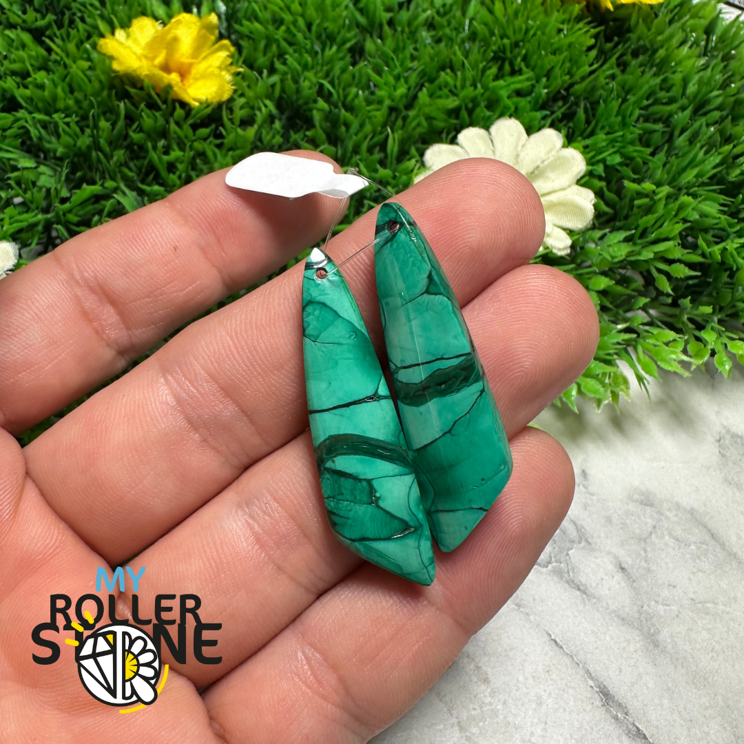 Paire de Cabochons percées Malachite - 7 - Breloques et pendentifs