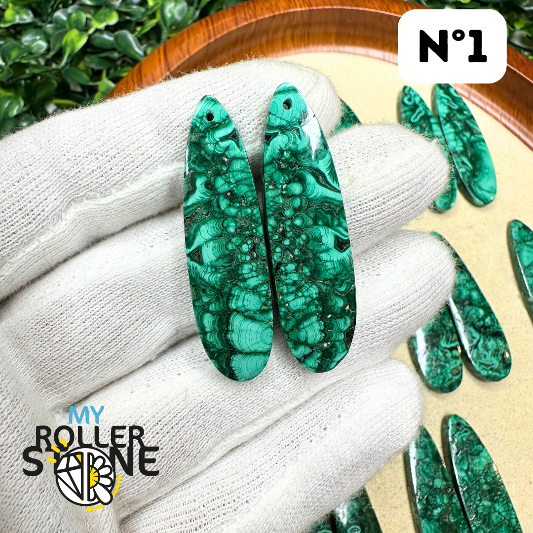 Paire de Cabochons percées Malachite - Breloques et pendentifs
