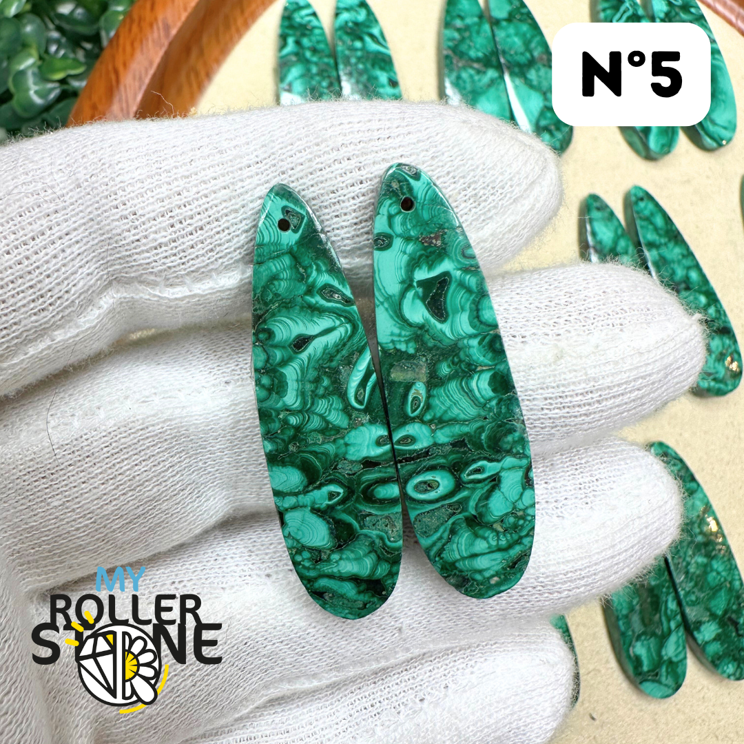 Paire de Cabochons percées Malachite - Breloques et pendentifs