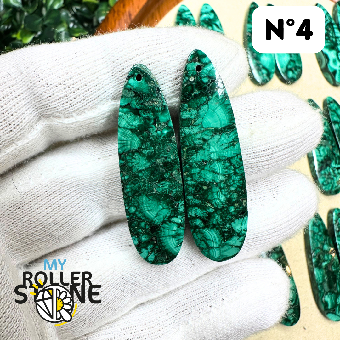 Paire de Cabochons percées Malachite - Breloques et pendentifs