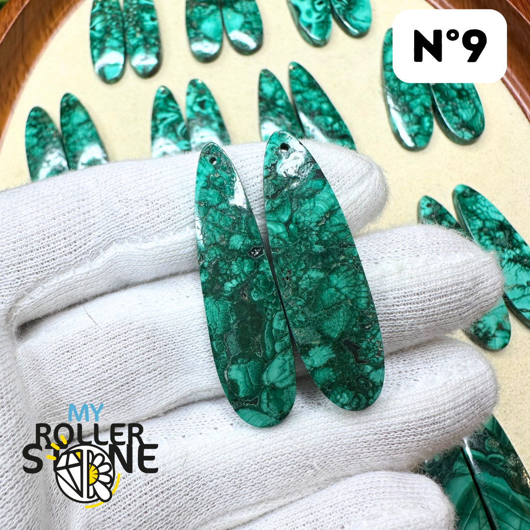 Paire de Cabochons percées Malachite - Breloques et pendentifs