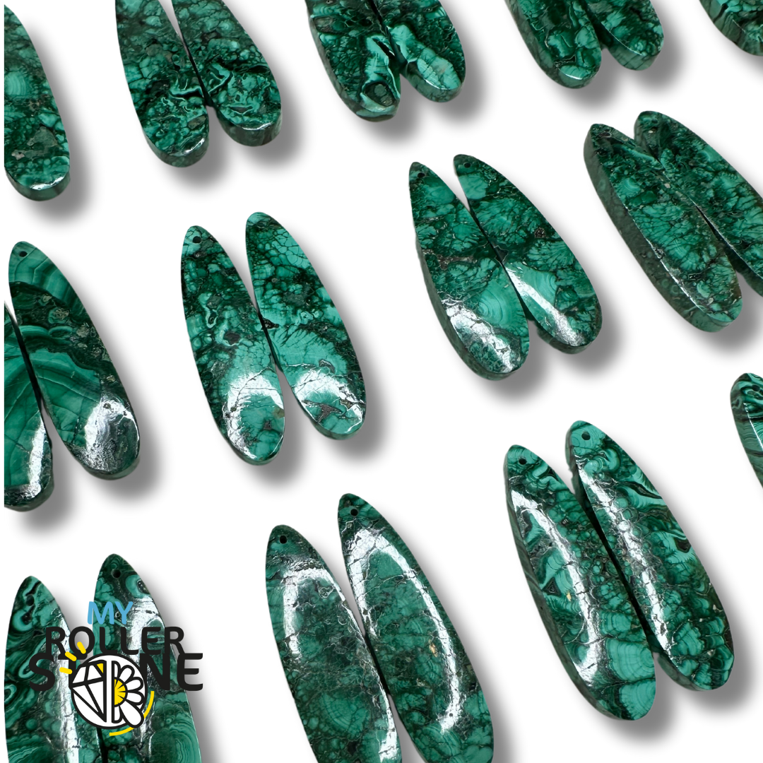 Paire de Cabochons percées Malachite - Breloques et pendentifs