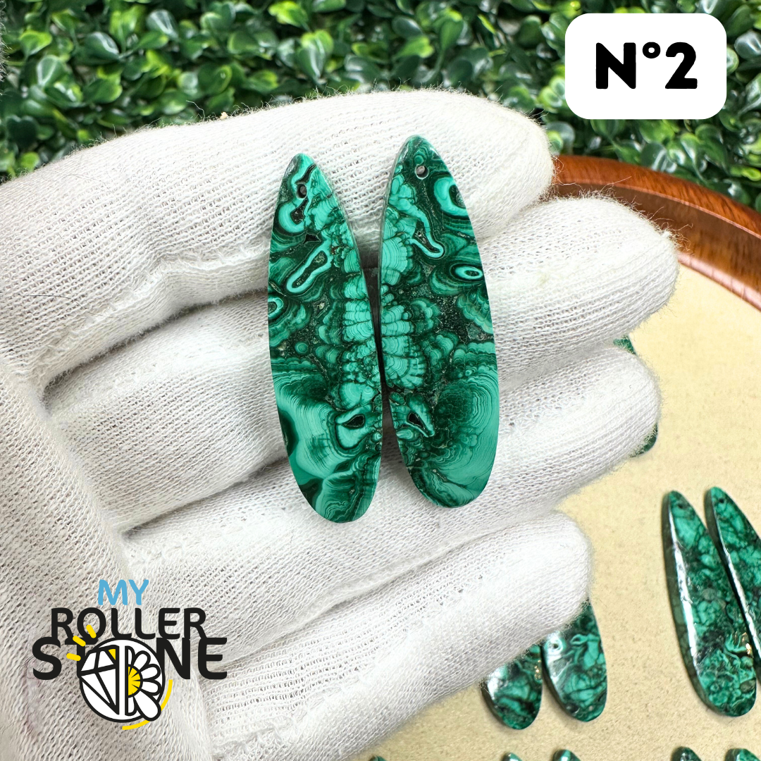 Paire de Cabochons percées Malachite - Breloques et pendentifs